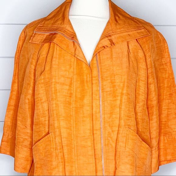 Lafayette 148 NY Linen Blend Collared Full Zip Jacket Orange Size 4 - Picture 2 of 8